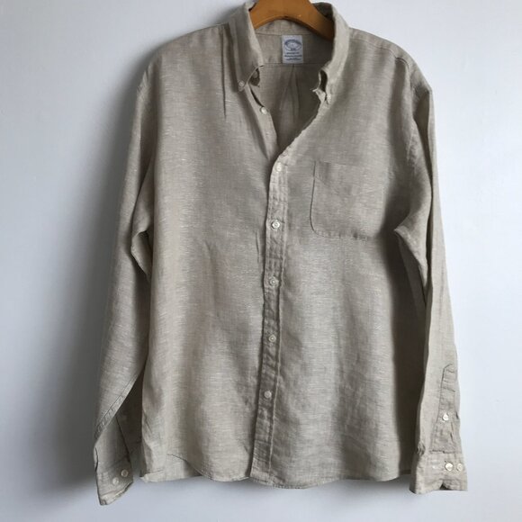 Brooks Brothers Other - Brooks Brothers Linen Button Front Shirt Beige Long Sleeve Mens L